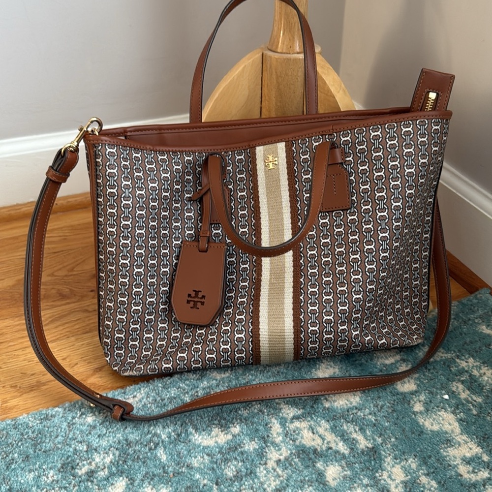 Tory Burch Brown and Cream Patterned Tote